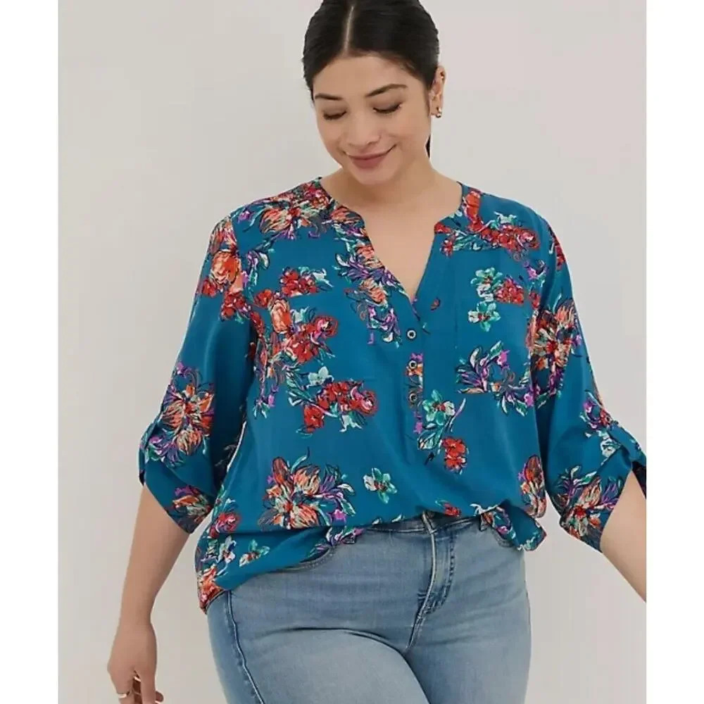 NWOT Torrid Floral Harper Popover Blouse 5X Fall Cottage Career Work Feminine